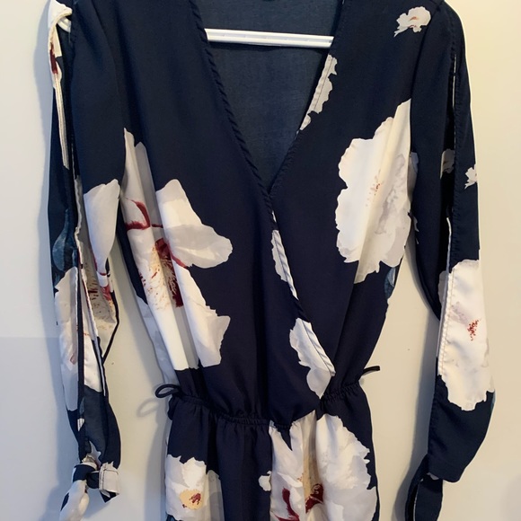 Dynamite Floral Long Sleeve Tie Romper